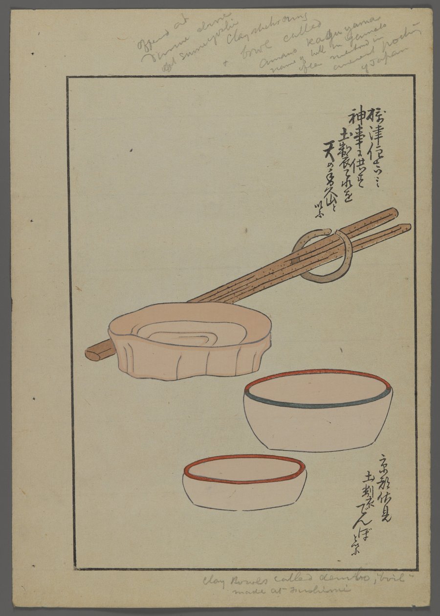 Japansk legetøj, fra Unai no tomo (A Childs Friends) af Shimizu Seifu, 1891-1923. Skåle, spisepinde. af Shimizu Seifu