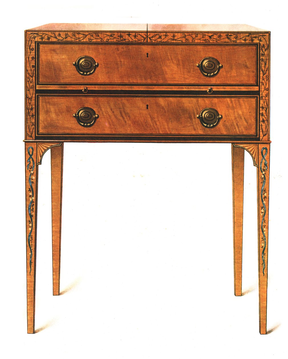 Malet satin-træ toiletbord, 1908. af Shirley Charles Llewellyn Slocombe