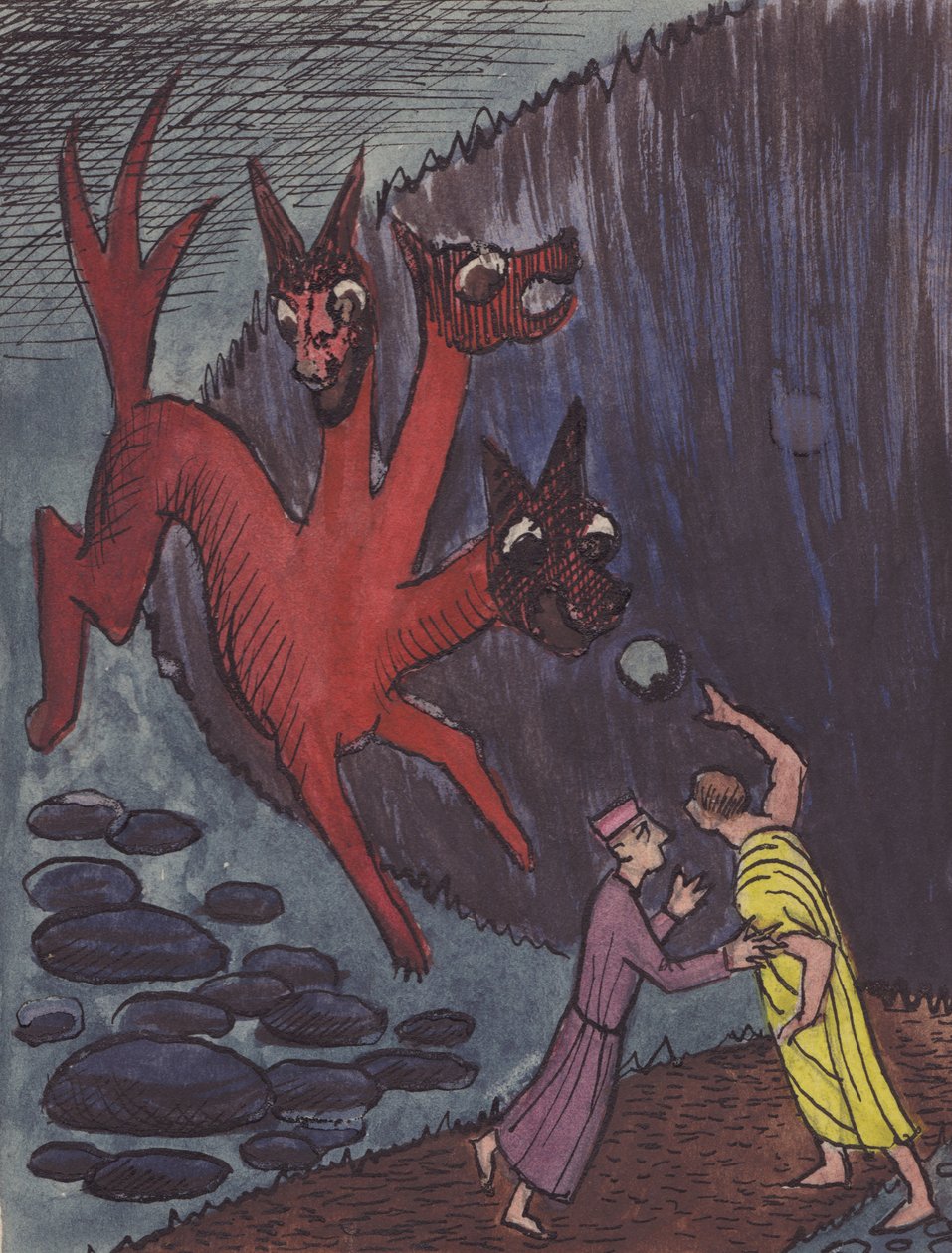 Dante og Virgil med trehovedet monster, 1951. af Shirley Markham