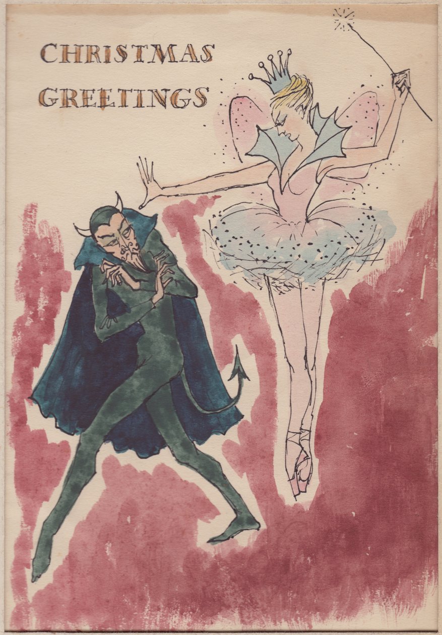 Djævel og fe, julekort, 1952. af Shirley Markham