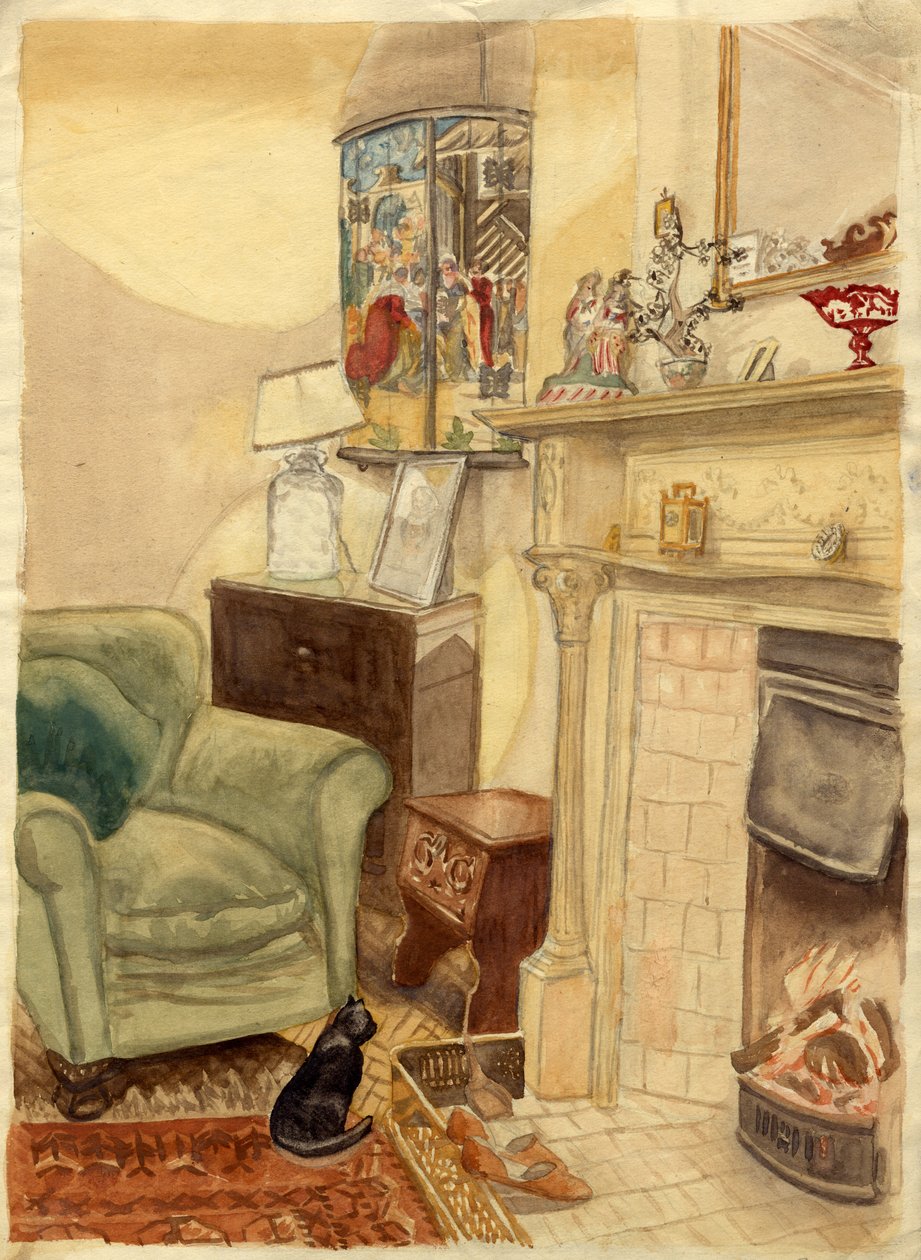 Fireside scene, c1950. af Shirley Markham