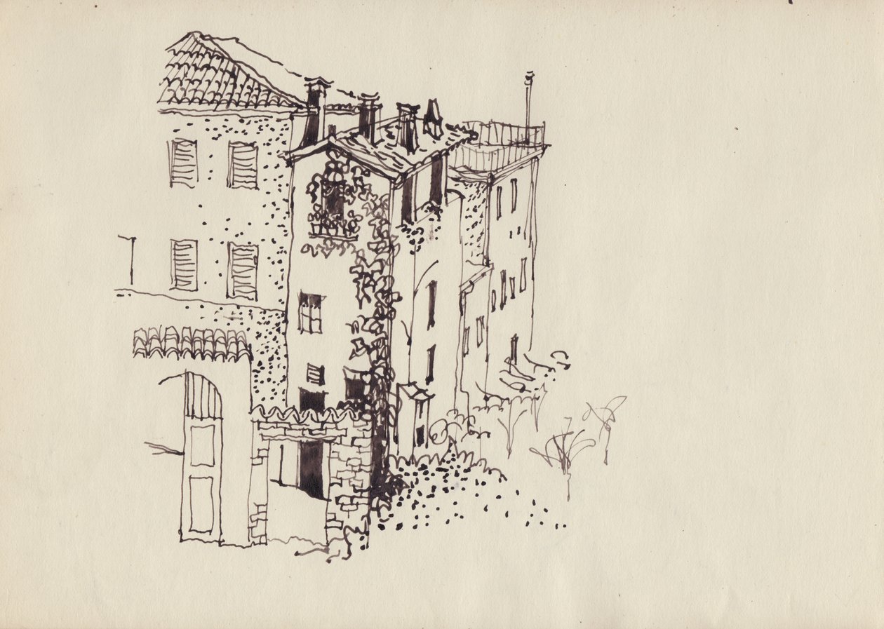 Hus med mansardtag, Italien, c1950. af Shirley Markham