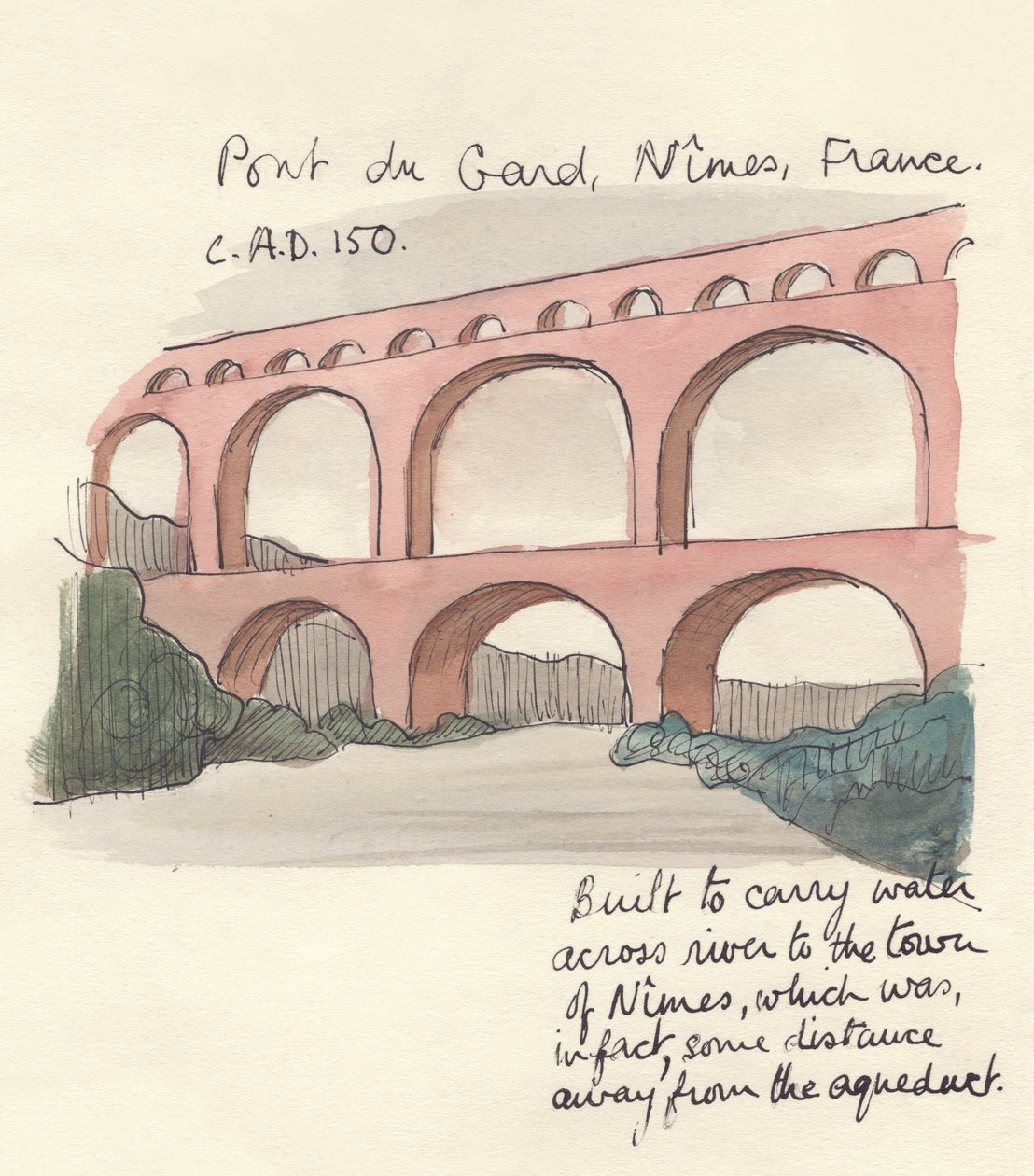 Pont du Gard, Nimes, Frankrig, 1951. af Shirley Markham