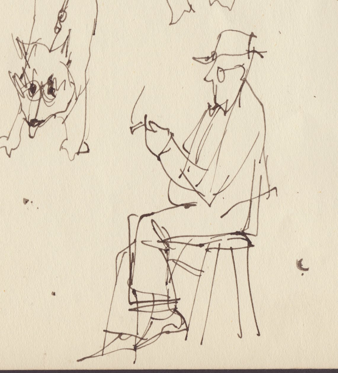 Siddende mand og hund studier, c1950. af Shirley Markham