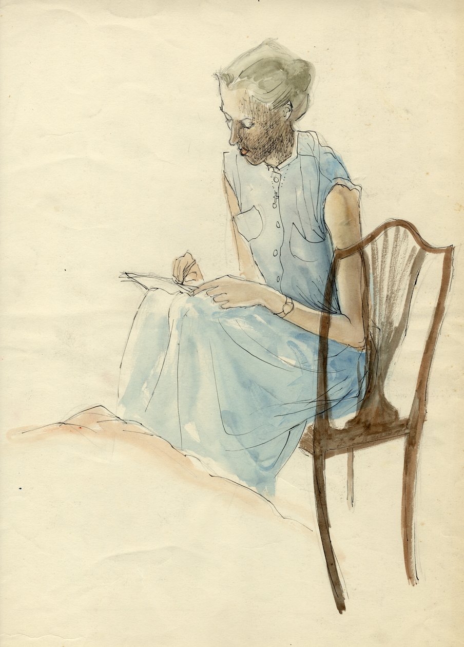 Siddende kvinde skriver, 1952. af Shirley Markham