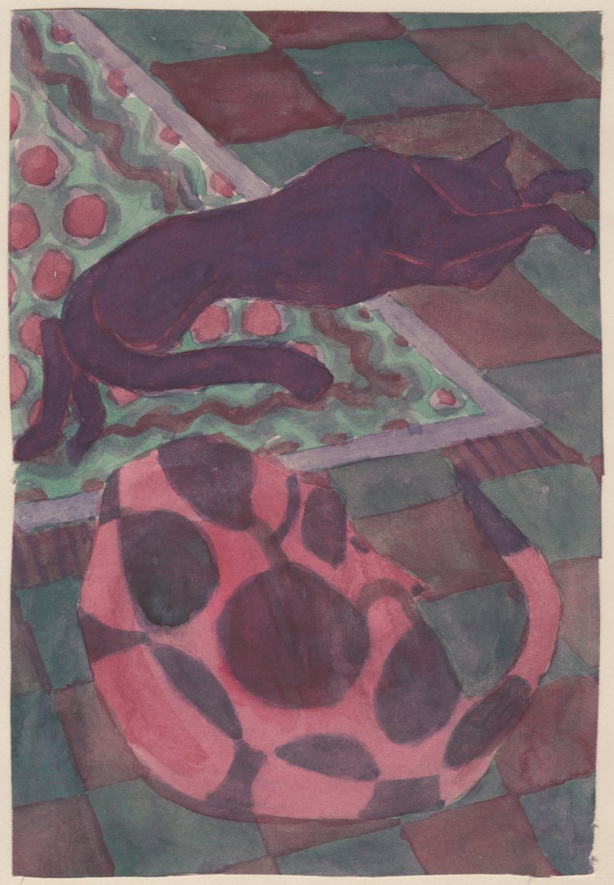 Sovende hund og kat, c1951. af Shirley Markham