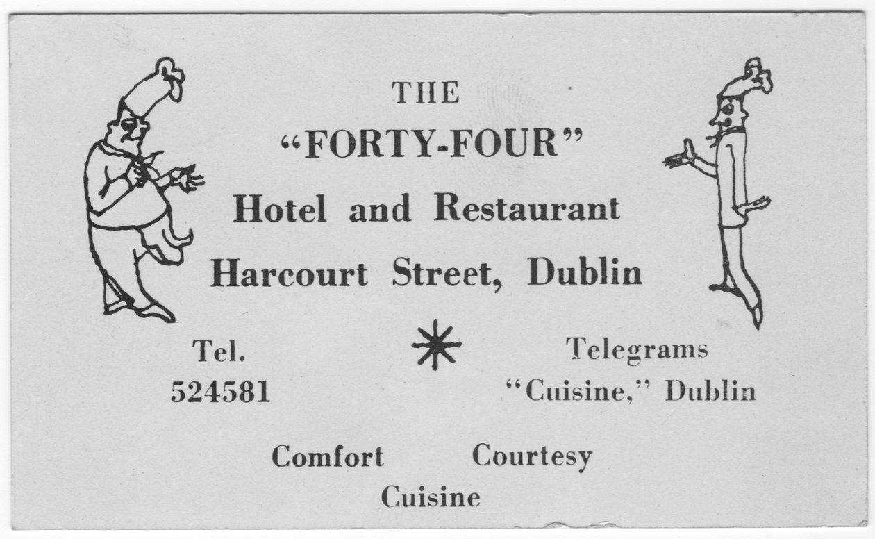 The Fourty-Four restaurant-kort, c1955. af Shirley Markham
