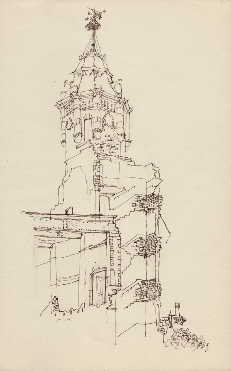 Tårn af ødelagt bygning, c1950. af Shirley Markham
