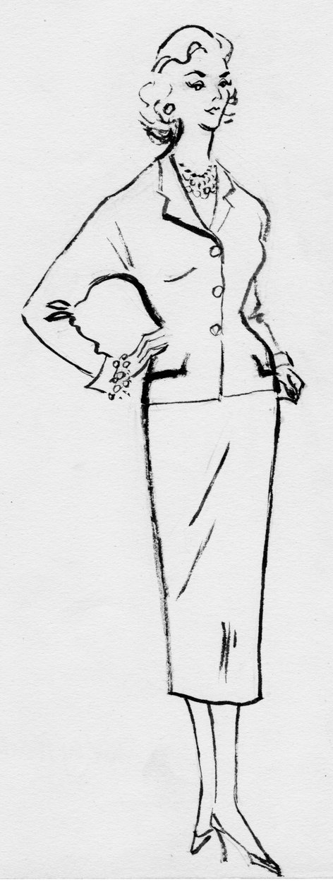Kvinde i blyantdragt, c1950. af Shirley Markham