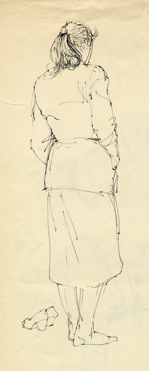 Kvinde i strømpefødder bagfra, 1953. af Shirley Markham