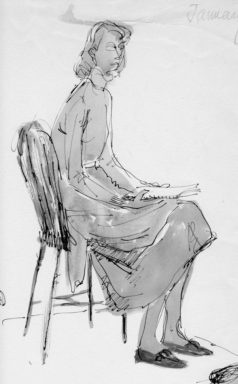 Kvinde siddende på en stol, c1950. af Shirley Markham