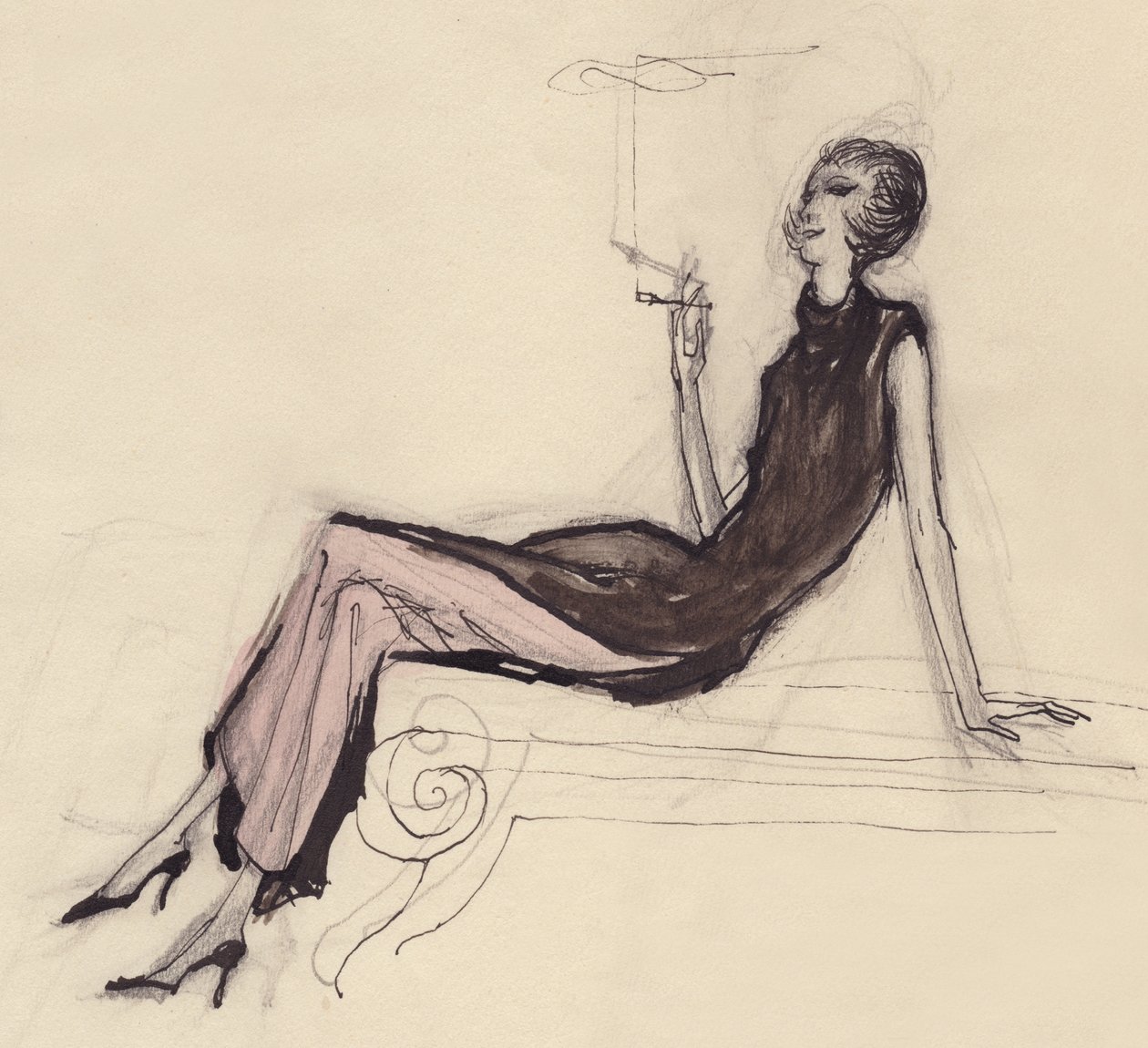 Kvinde ryger, c1950. af Shirley Markham