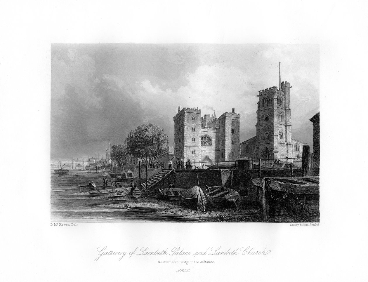 Lambeth Palace and Church, Lambeth, 1850 af Shury and Son