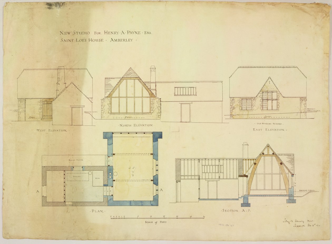 Nyt studie til Henry A. Payne esq. Saint Loes House, Amberley, 2. februar 1911 (wc på papir) af Sidney Barnsley