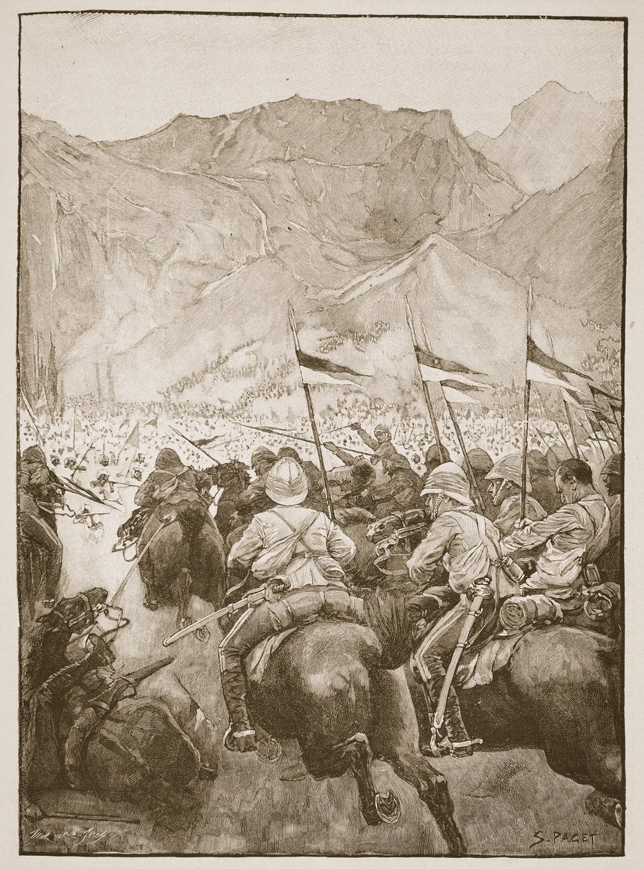 Oberst Cleland førte sine lanciers, illustration fra "Battles of the Nineteenth Century" af Archibald Forbes, G.A. Henty og major Arthur Griffiths af Sidney Paget