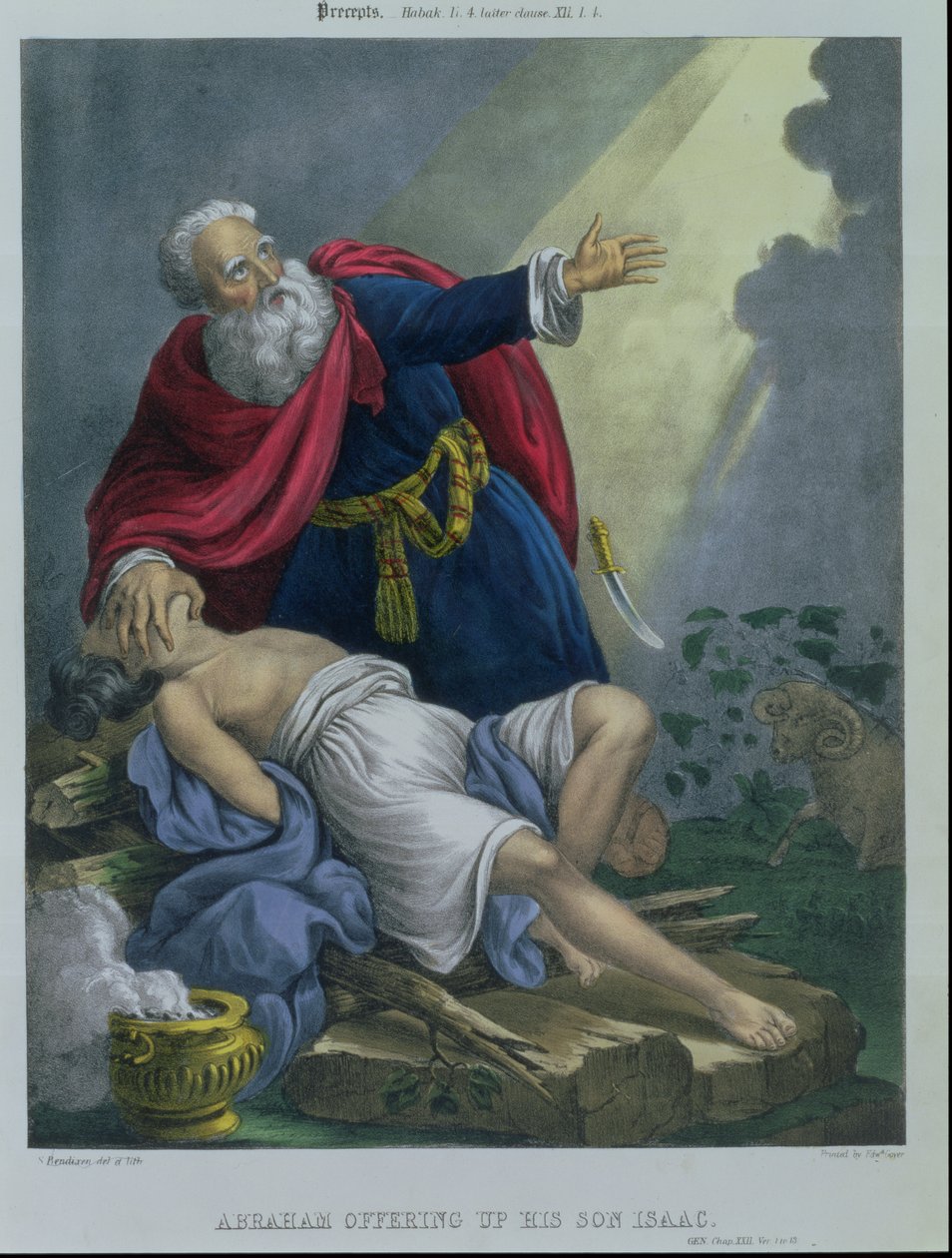 Abraham ofrer sin søn Isaac, fra en bibel trykt af Edward Gover, 1870