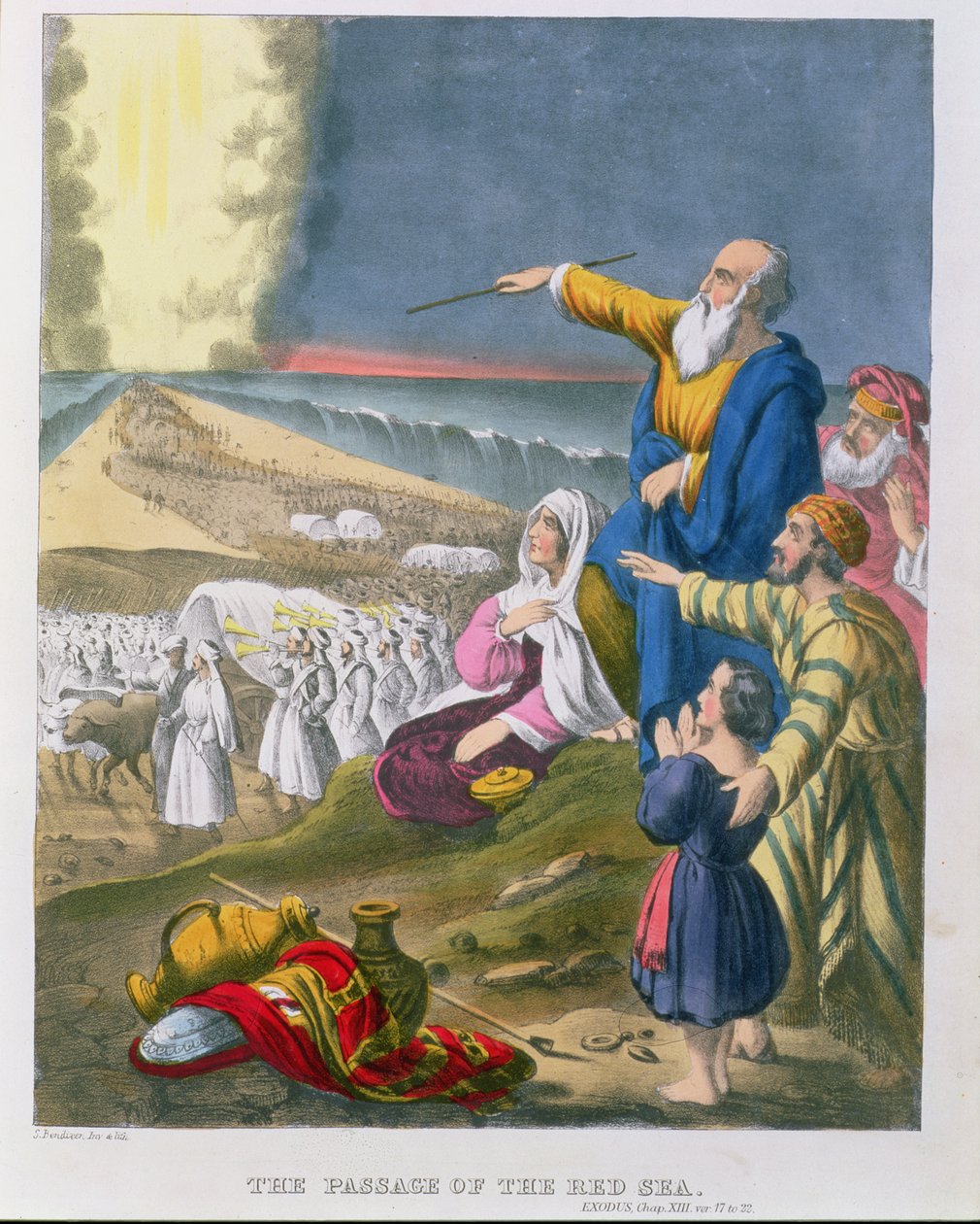 Moses Parting the Red Sea, fra en bibel trykt af Edward Gover, 1870