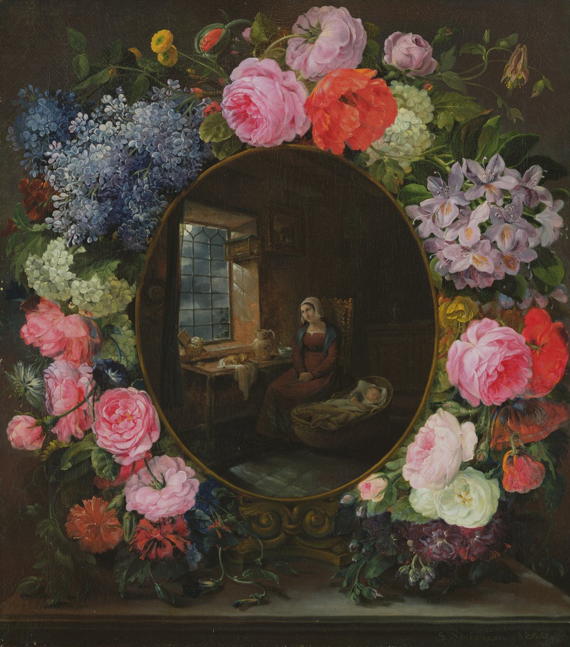 Mor og barn i en blomsterkrans, 1829 af Siegfried Detler Bendixen