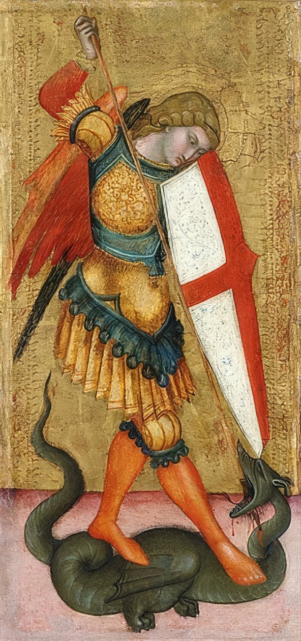 Ærkeenglen Michael og dragen. 14. århundrede af Sienese School