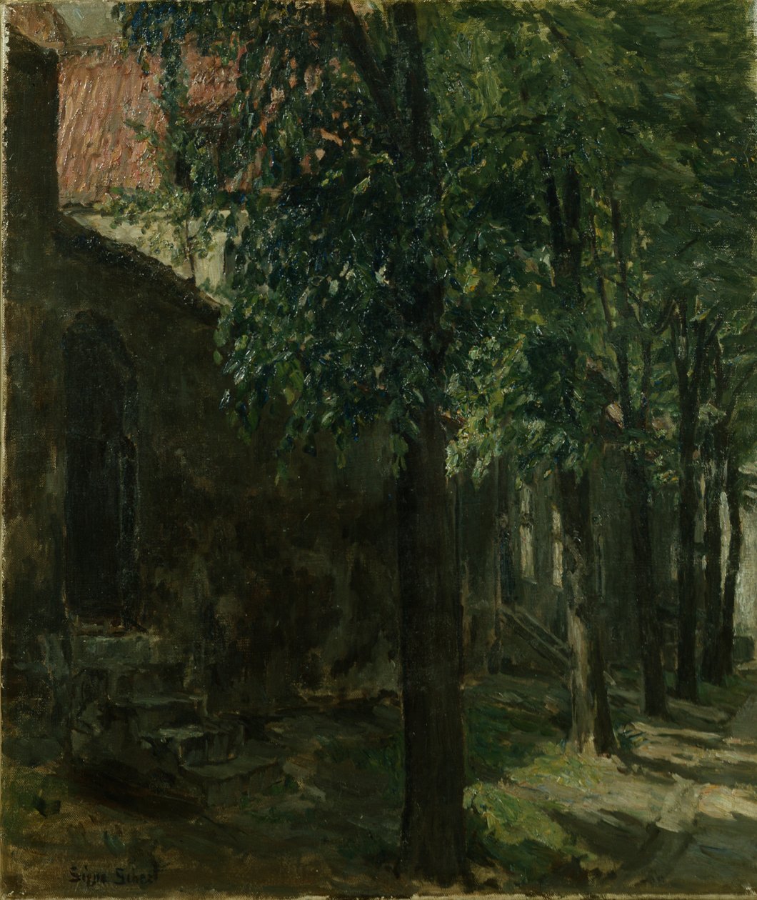 Gade i Lubeck, Tyskland (olie på lærred) af Signe Scheel