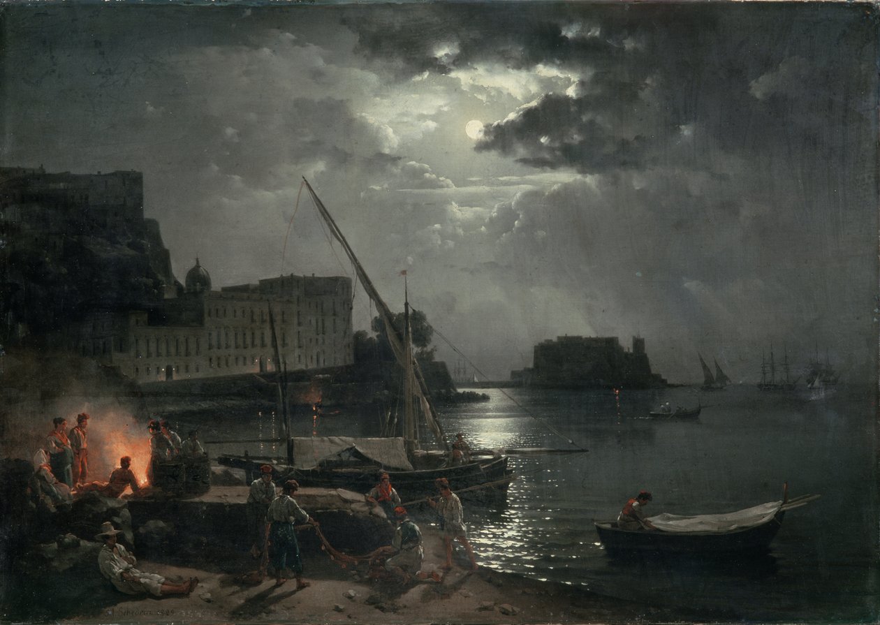 Udsigt over Napoli i måneskin, 1829 af Silvestr Fedosievich Shchedrin