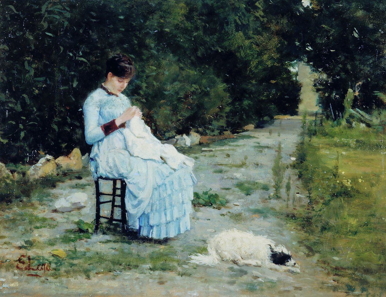 I haven, ca. 1883 (olie på plade) af Silvestro Lega
