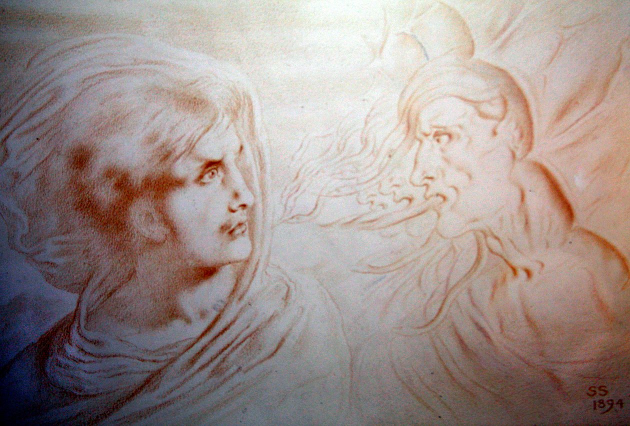 Future Thoughts, 1894 (kridt på papir) af Simeon Solomon