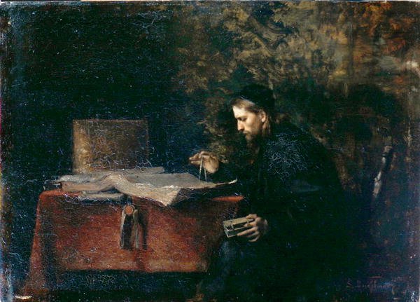 Videnskabsmand i sit studie (olie om bord) af Simeon Buchbinder