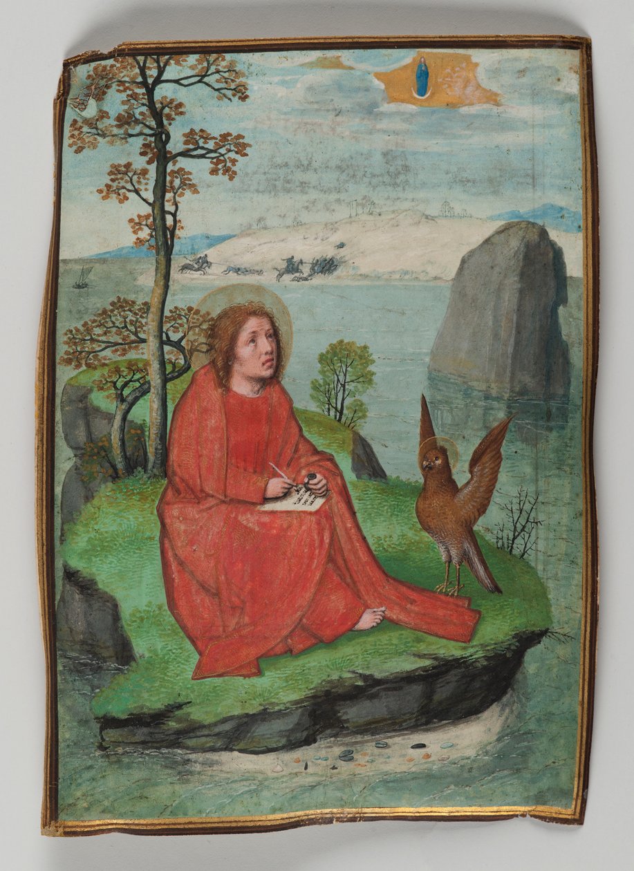 St. John Writing on Patmos, 1521 (tempera på pergament) af Simon Bening