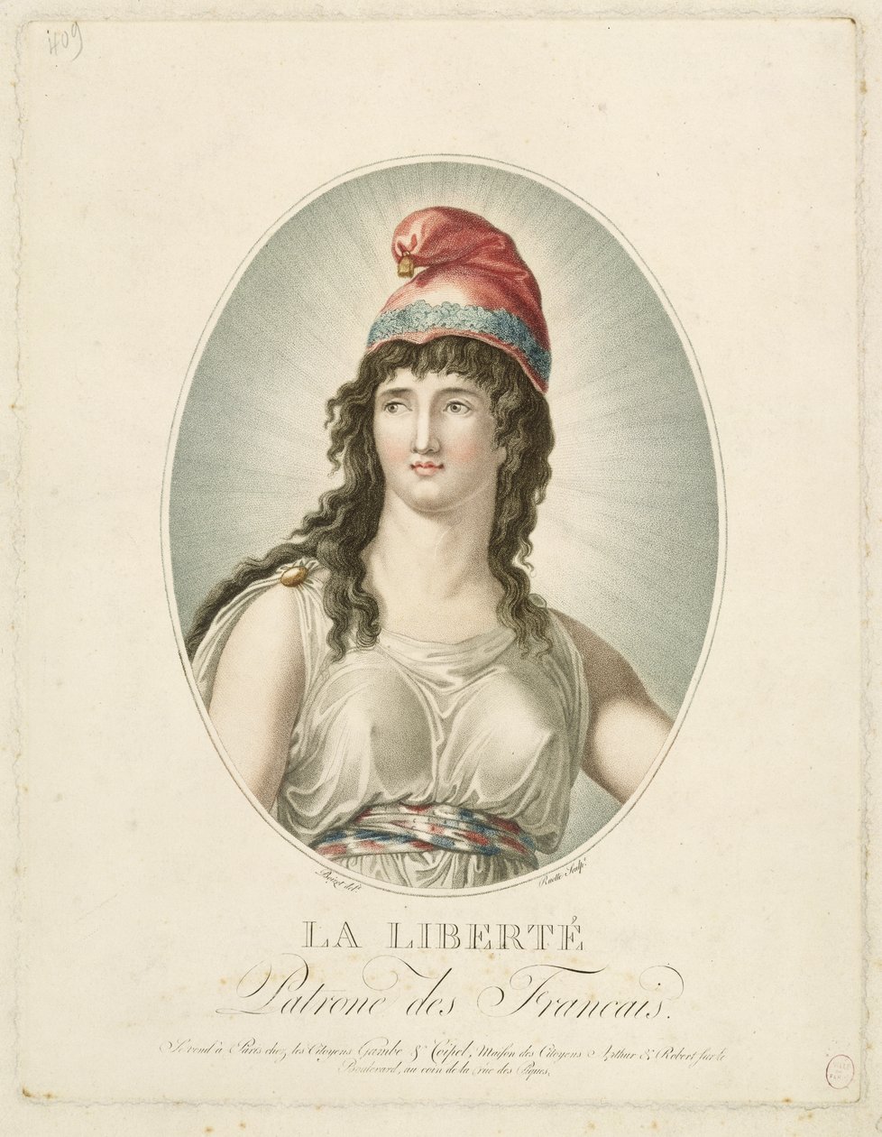 Liberty, franskmændenes protektor, graveret af Ruotte af Louis Simon Boizot
