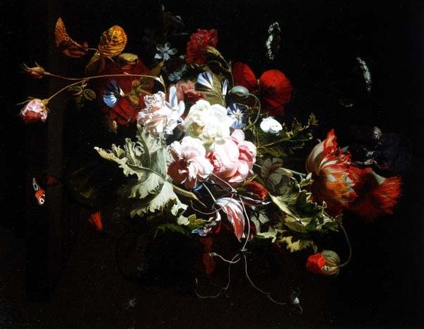 Stilleben af blomster på en afsats af Simon Peeterz Verelst