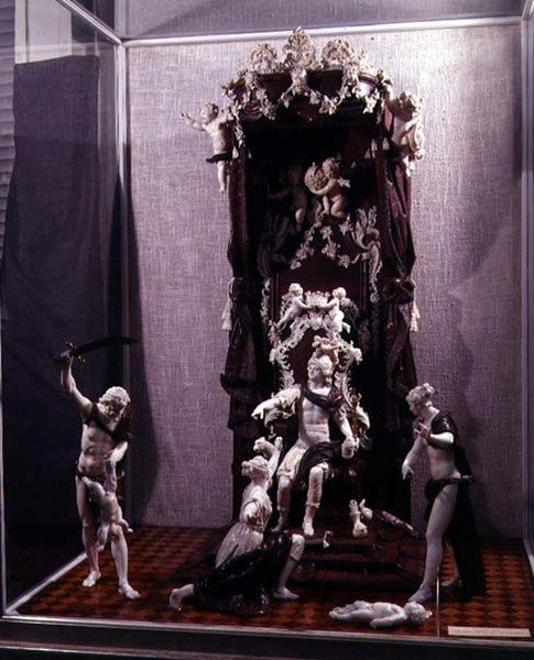 The Judgment of Salomon, lavet i München, ca. 1741 (elfenben, valnød og farvet glas) af Simon Troger