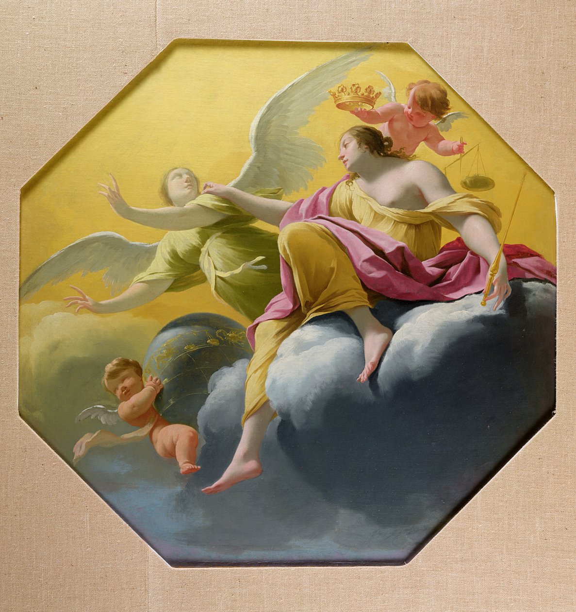 Retfærdighed, fra en serie af de fire kardinaldyder på loftet i dronningens soveværelse i Saint-Germain-en-Laye, ca. 1637-38 af Simon Vouet