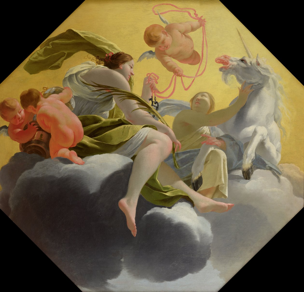 Temperance, fra en serie af de fire kardinaldyder på loftet i dronningens soveværelse i Saint-Germain-en-Laye, ca. 1637-38 af Simon Vouet