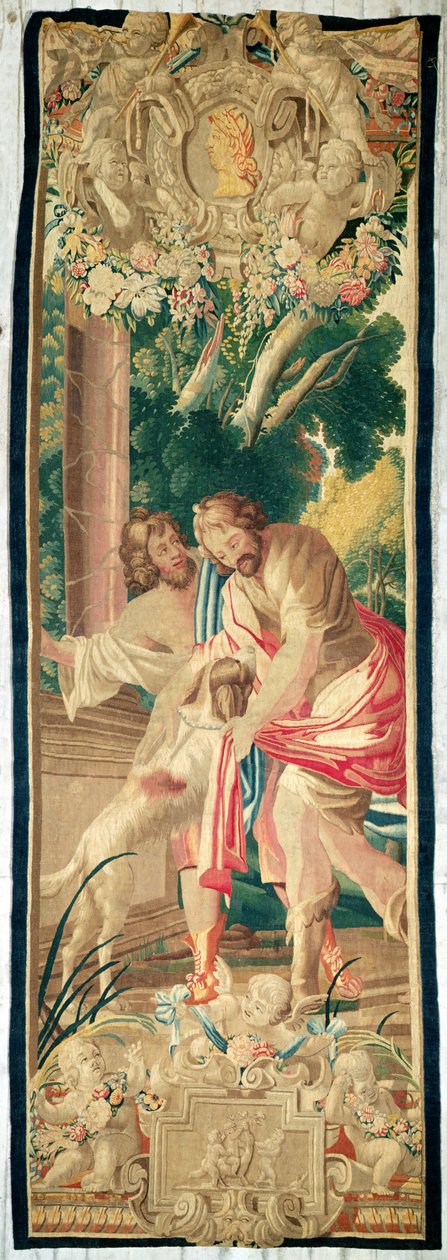 Ulysses ledsaget af Telemachus bliver genkendt af sin hund, Argus (uldtapet) af Simon Vouet