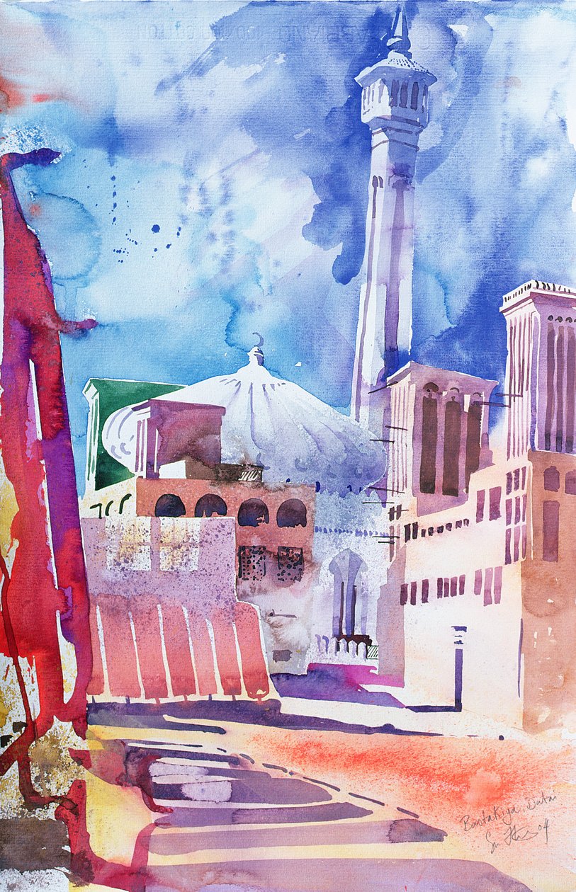 Bastakia, Dubai, 2004 (akvarel på papir) af Simon Fletcher