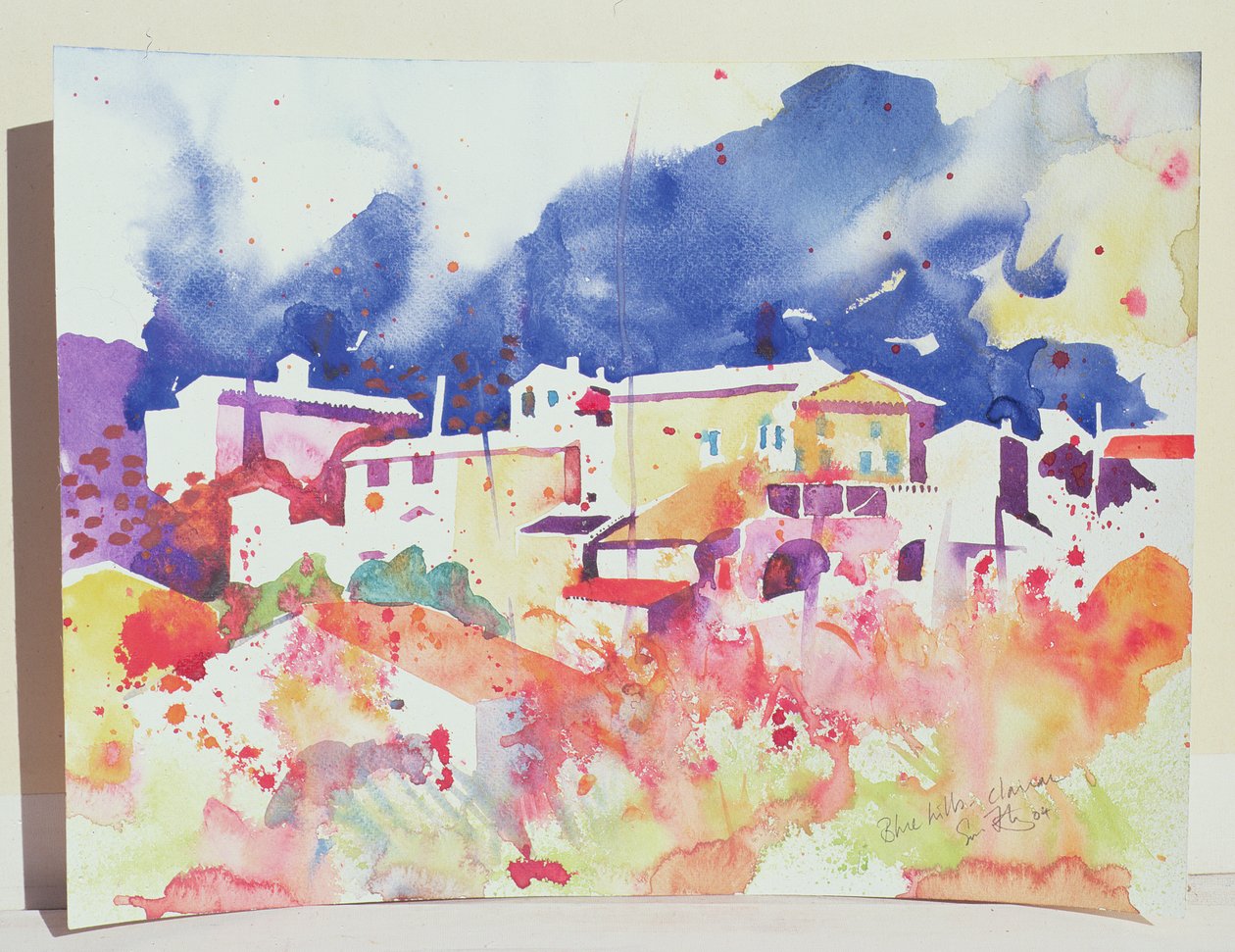 Blue Hills, Clairac, 2004 (akvarel på papir) af Simon Fletcher