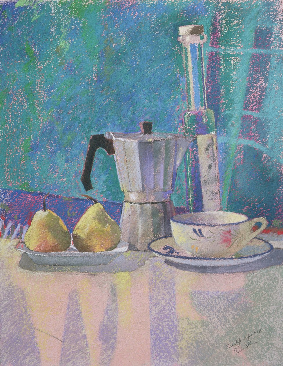 Morgenmad til WK (pastel på papir) af Simon Fletcher
