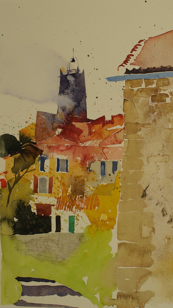 Clocher, Languedoc, 2002 (akvarel) af Simon Fletcher