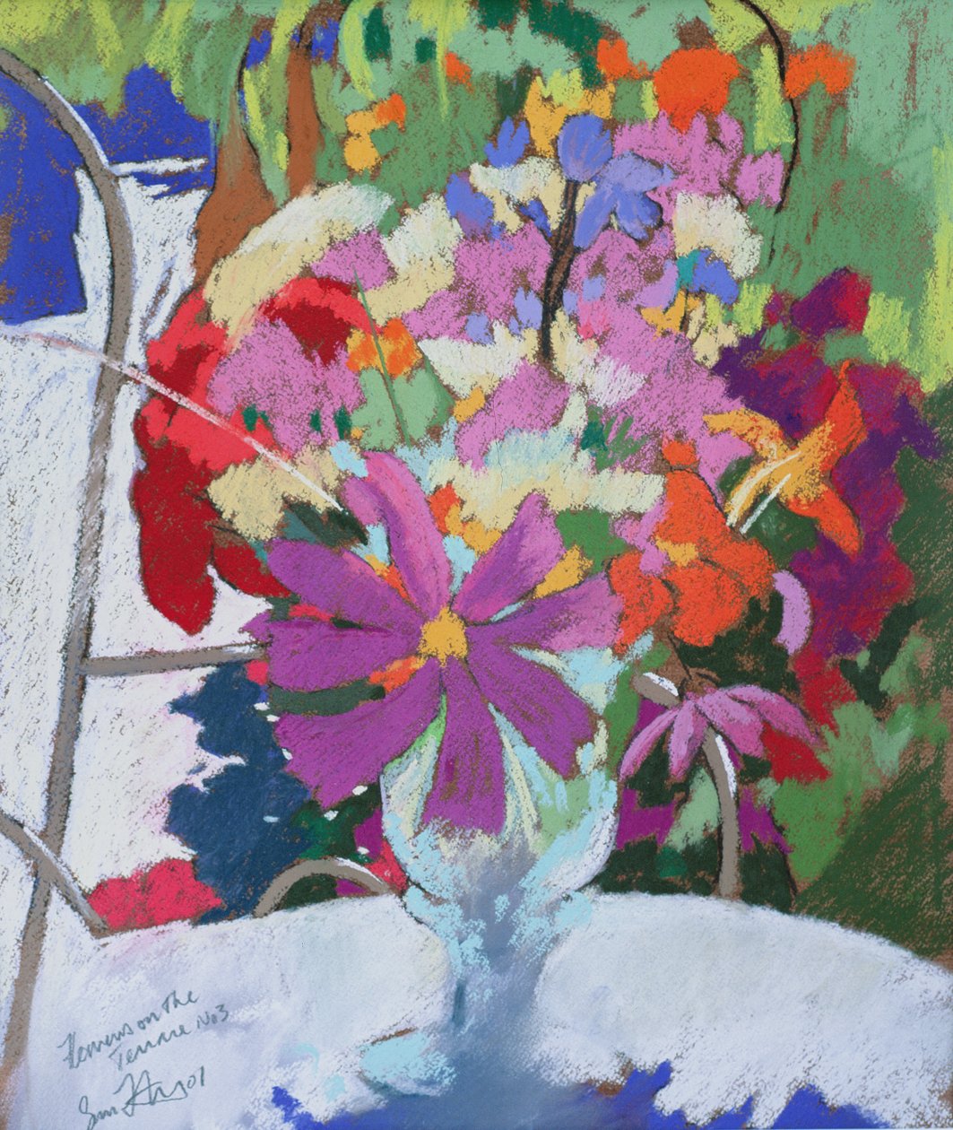 Blomster på terrassen 3, 2001 (pastel) af Simon Fletcher