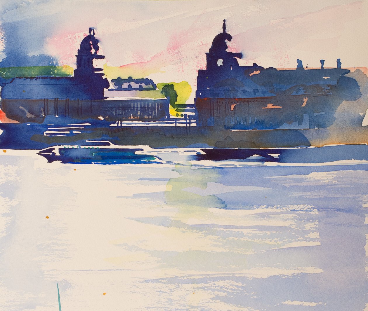 Greenwich fra Isle of Dogs, 2016 (akvarel) af Simon Fletcher