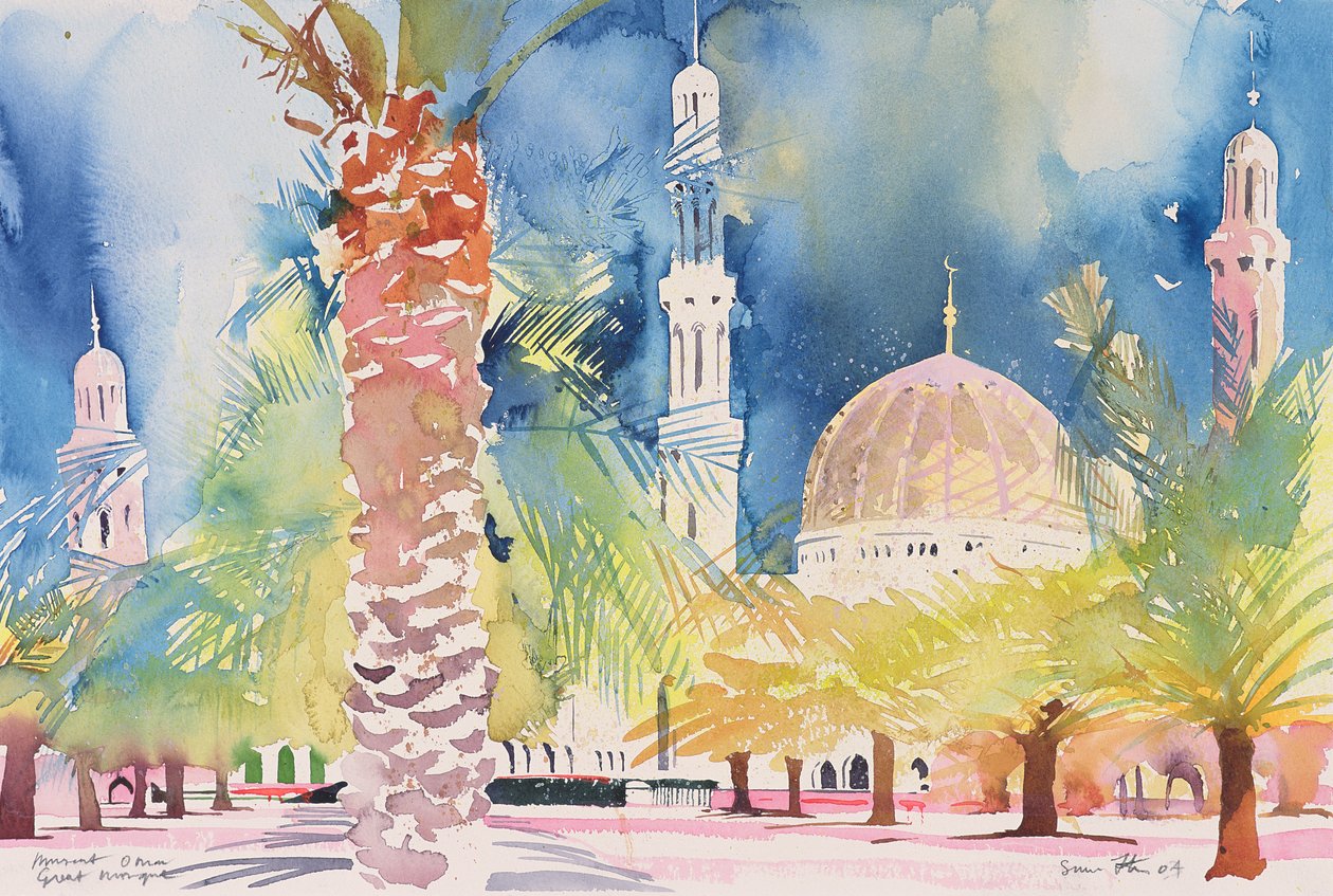 Muscat, Great Mosque, 2004 (akvarel på papir) af Simon Fletcher