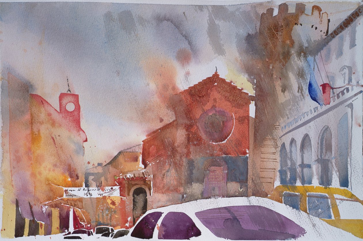 Orvieto Piazza, Italien 2002 (akvarel) af Simon Fletcher
