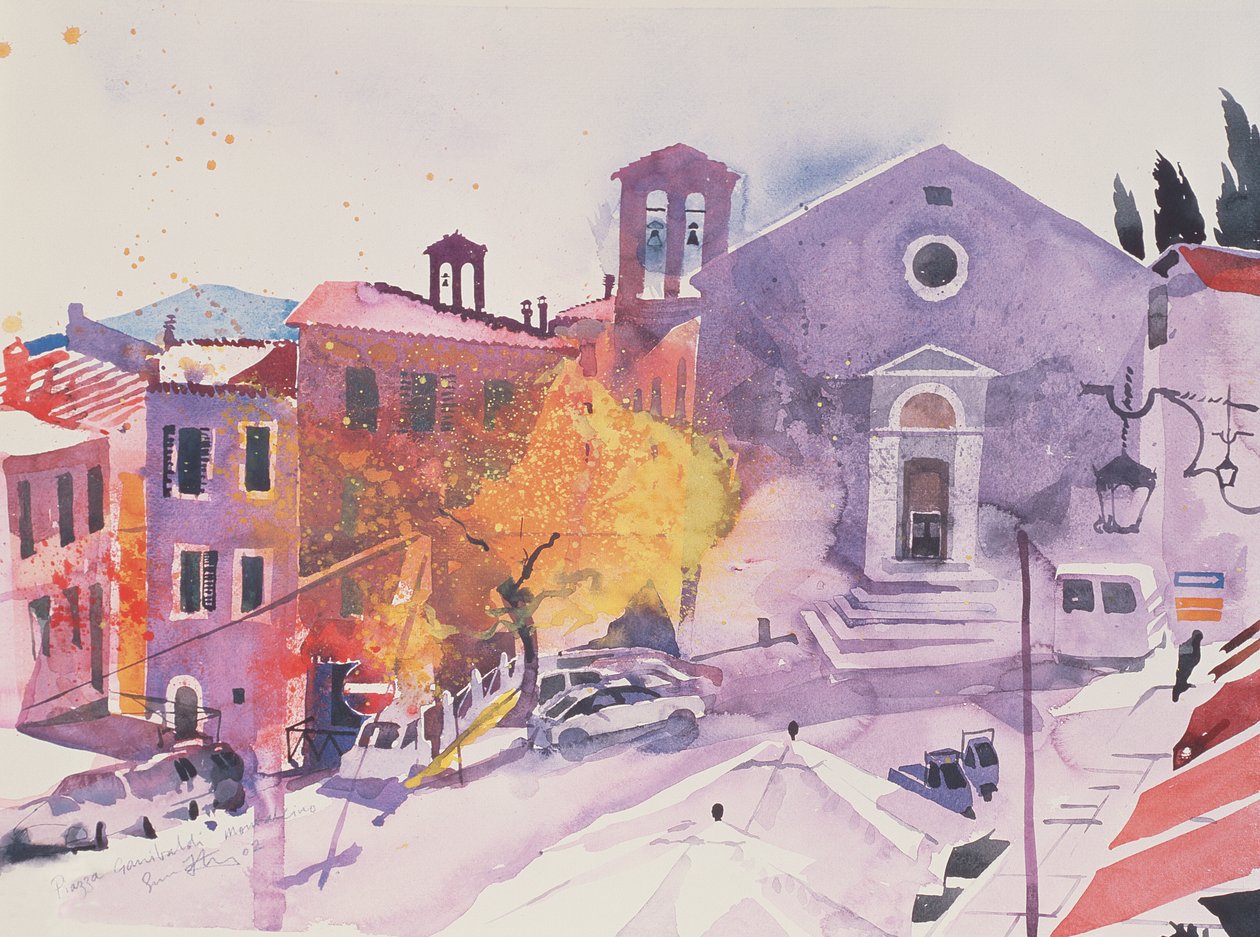 Piazza Garibaldi, Montalcino, 2002 (akvarel på papir) af Simon Fletcher