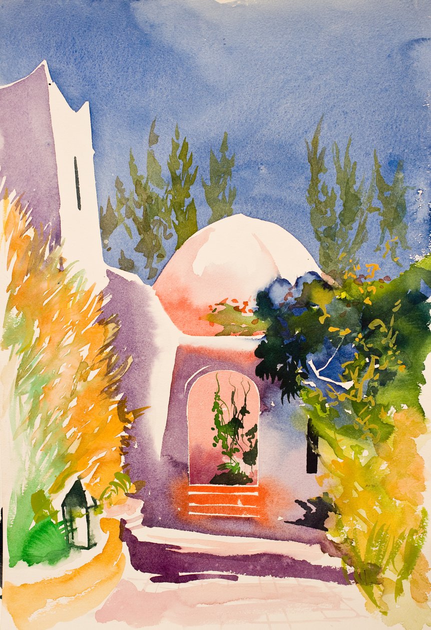 Pink court, 2016 (akvarel) af Simon Fletcher
