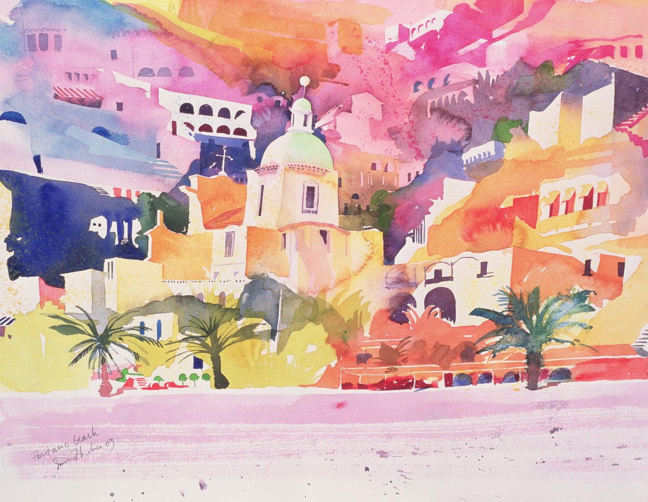 Positano Beach, 2003 (akvarel på papir) af Simon Fletcher