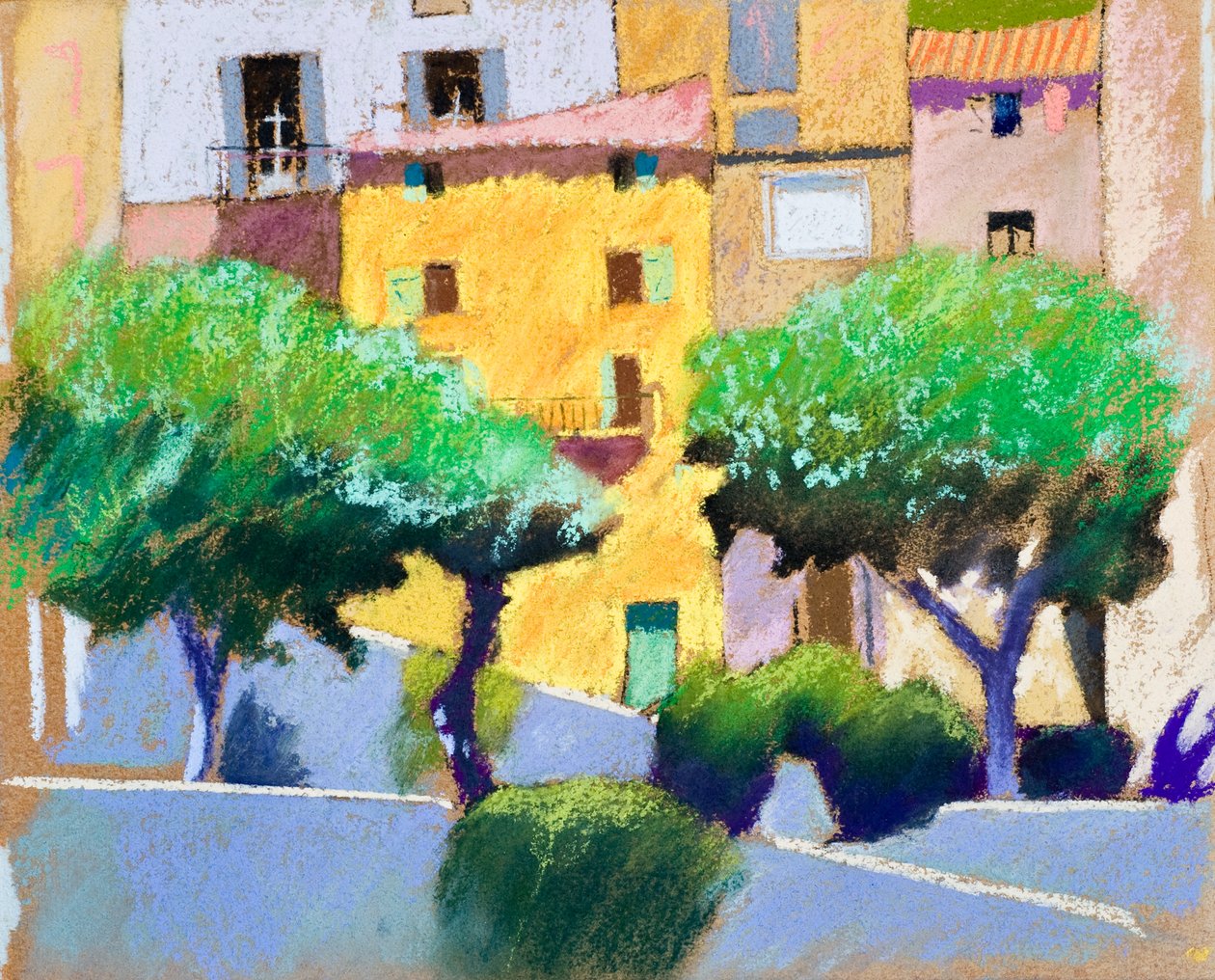 Roquebrun Facades (pastel på papir) af Simon Fletcher