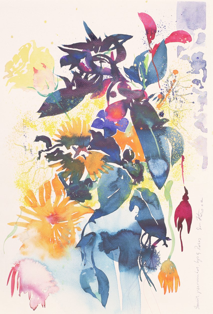Morgenfruer, perikon, lilje, rose, 2002 (akvarel) af Simon Fletcher