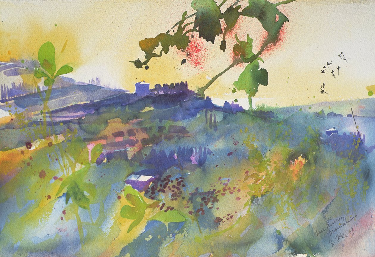 Tre huse Montalcino, Italien, 2003 (akvarel) af Simon Fletcher