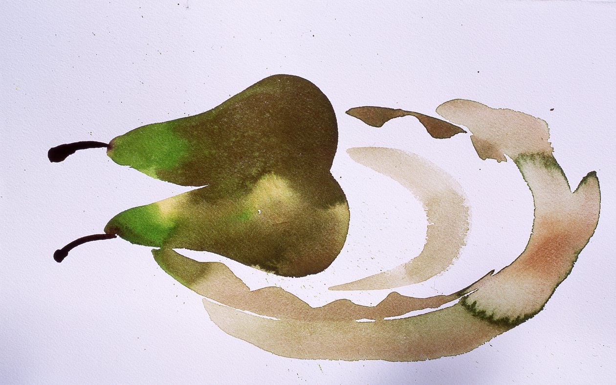 To pærer på en tallerken, 2010 (akvarel) af Simon Fletcher